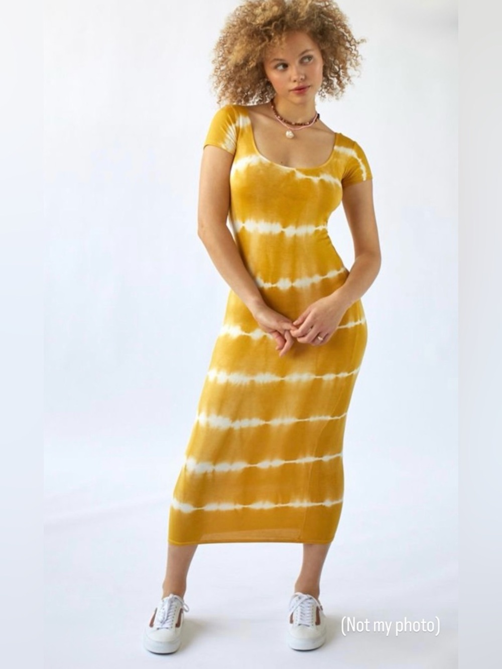 Billabong Mustard yellow and White Tie-Dye Scoop Neck Maxi Dress